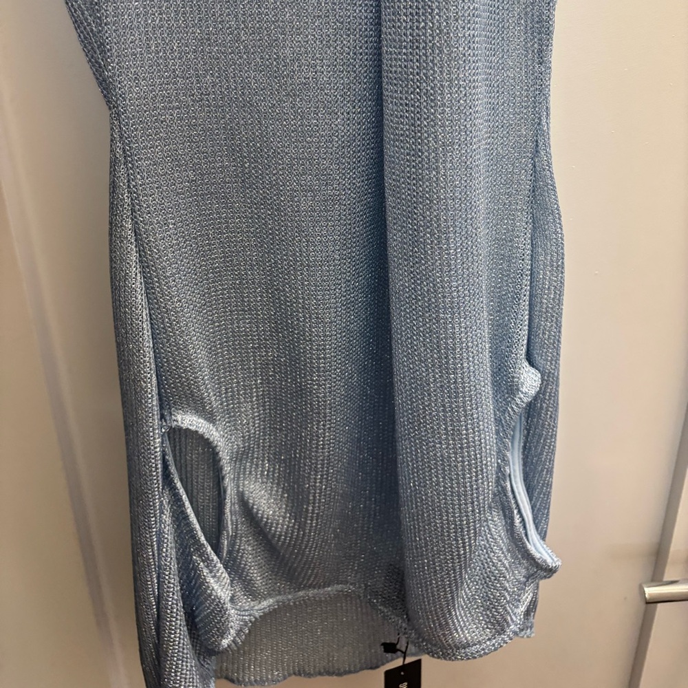 NWT PRETTYLITTLETHING Blue Lurex Sequin Cowl Neck Maxi Dress - Picture 4 of 10